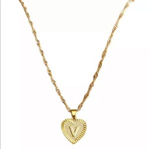 Gold Heart Initial Letter Necklace Charm Minimal V